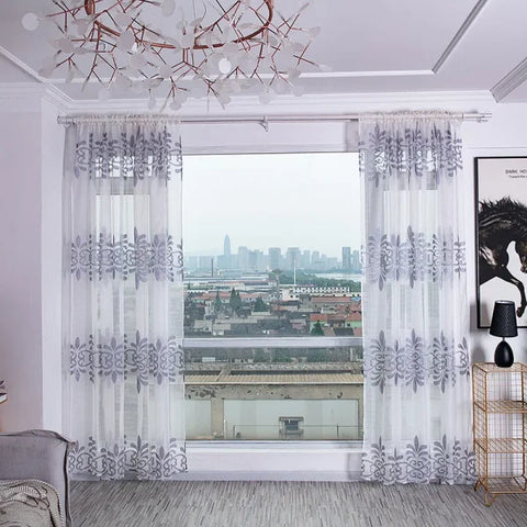 Purple Peony Floral Tulle Sheer Curtains - Elegant Window Treatment for Living Room & Bedroom