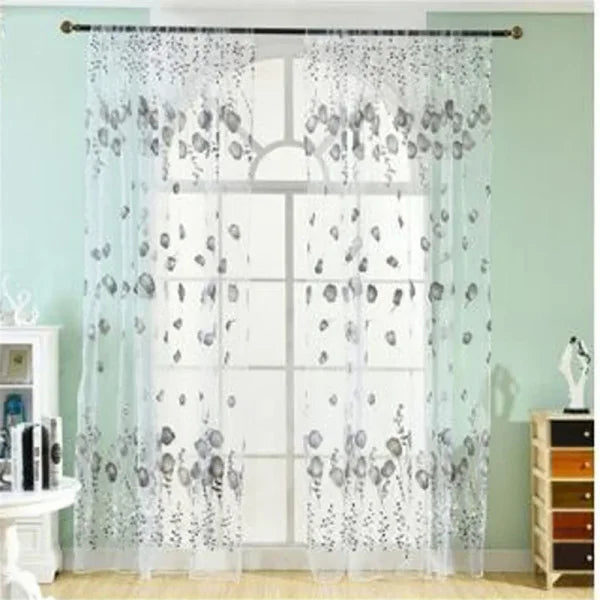 Purple Peony Floral Tulle Sheer Curtains - Elegant Window Treatment for Living Room & Bedroom - Gray 100x200cm