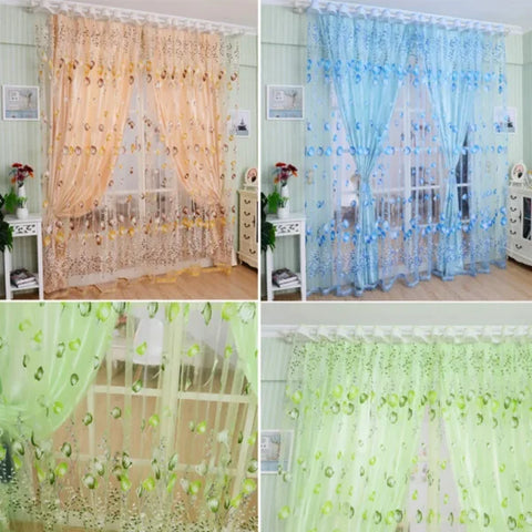 Purple Peony Floral Tulle Sheer Curtains - Elegant Window Treatment for Living Room & Bedroom