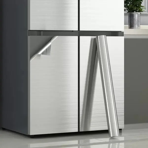 PVC Stainless Brushed Silver Removable Wallpaper Decor Film Vinyl Waterproof Oil-proof House Appliance Kitchen Elevator