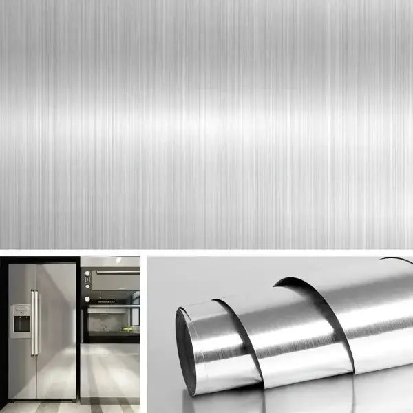 PVC Stainless Brushed Silver Removable Wallpaper Decor Film Vinyl Waterproof Oil-proof House Appliance Kitchen Elevator
