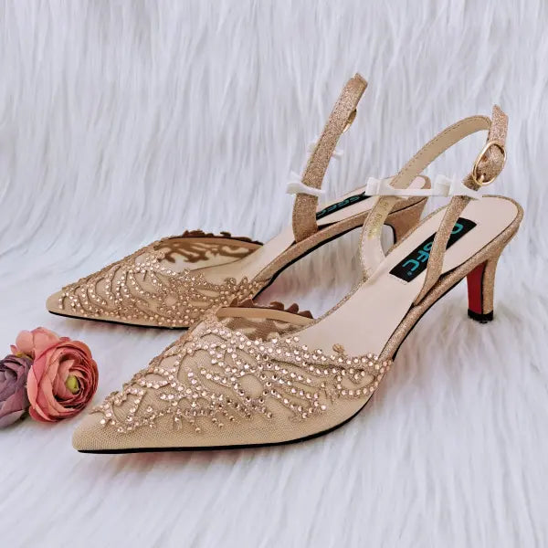 Mesh Coral Pattern Pointed High Heels Plush Daily Wear - ONLY SHOES PEACH / 39 / China Mainland