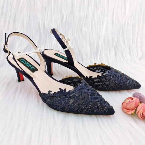 Mesh Coral Pattern Pointed High Heels Plush Daily Wear - ONLY SHOES NAVY BLUE / 39 / China Mainland