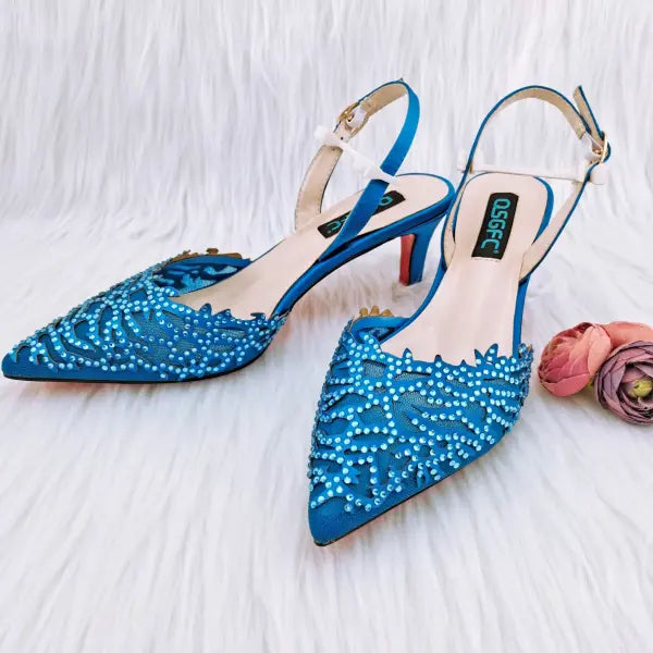 Mesh Coral Pattern Pointed High Heels Plush Daily Wear - ONLY SHOES SKY BLUE / 39 / China Mainland
