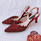Mesh Coral Pattern Pointed High Heels Plush Daily Wear - ONLY SHOES WINE / 43 / China Mainland