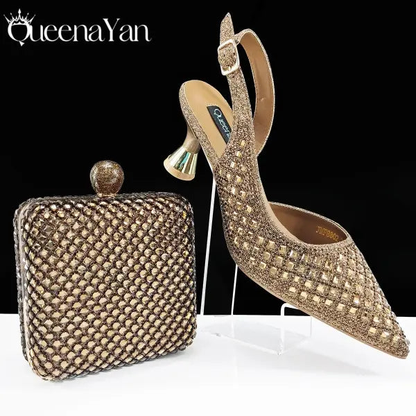 Queena Yan Italian Design Pointed Toe Heels Green Party Shoes - Coffee / 38 / China Mainland