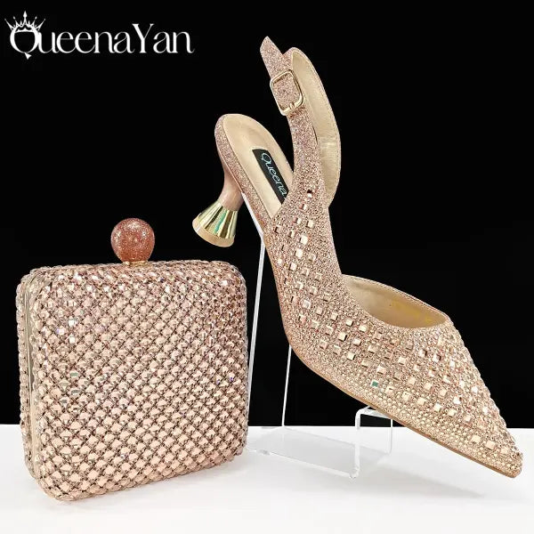 Queena Yan Italian Design Pointed Toe Heels Green Party Shoes - Peach / 38 / China Mainland