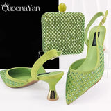 Queena Yan Italian Design Pointed Toe Heels Green Party Shoes