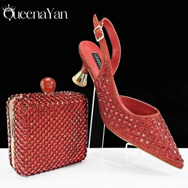 Queena Yan Italian Design Pointed Toe Heels Green Party Shoes - Wine / 38 / China Mainland