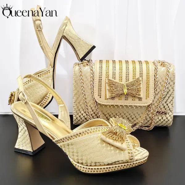 Sky Blue Peep Toe Heels Handbag Set Square Heel Wedding - Gold / 42 / China Mainland