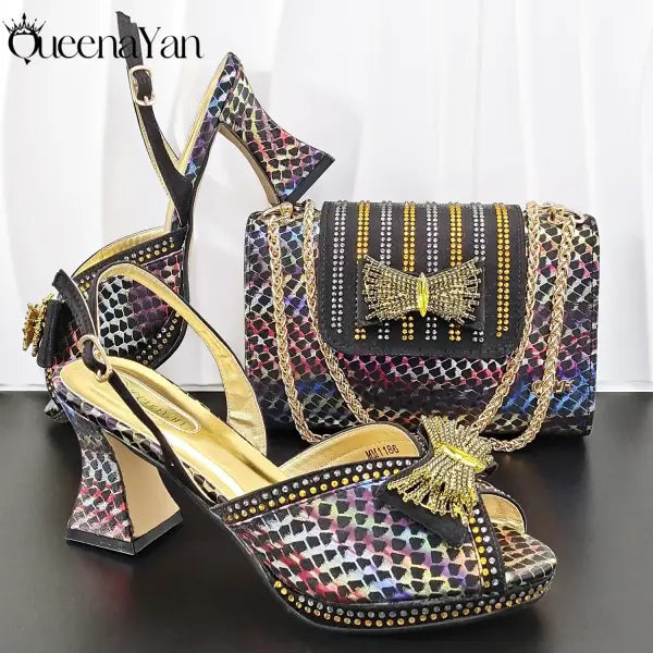 Sky Blue Peep Toe Heels Handbag Set Square Heel Wedding - Black / 38 / China Mainland