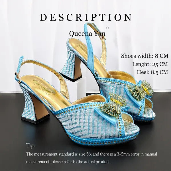 Sky Blue Peep Toe Heels Handbag Set Square Heel Wedding