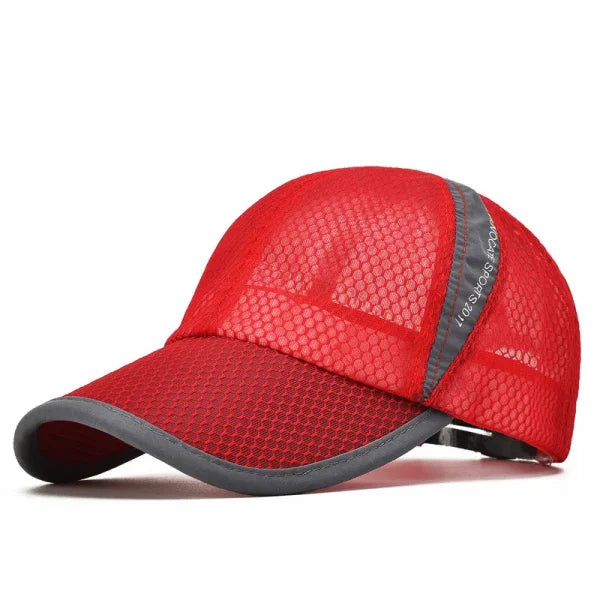 Quick-Dry Sports Baseball Cap – Snapback Mesh Patchwork Hiking & Running Hat - Red Cap / Adjustable
