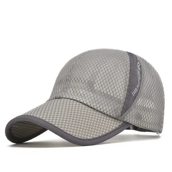 Quick-Dry Sports Baseball Cap – Snapback Mesh Patchwork Hiking & Running Hat - Light Grey Cap / Adjustable
