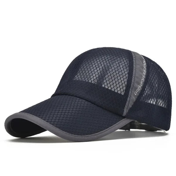 Quick-Dry Sports Baseball Cap – Snapback Mesh Patchwork Hiking & Running Hat - Navy Cap / Adjustable