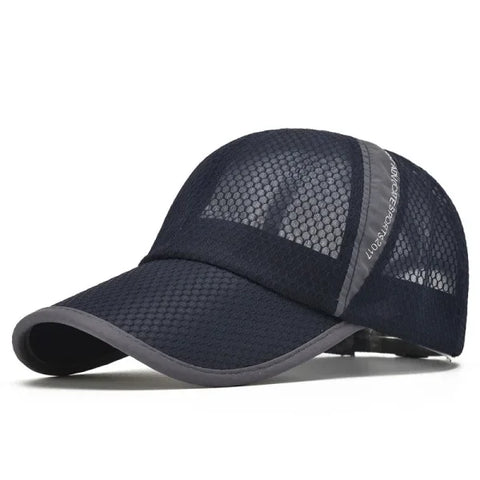 Quick-Dry Sports Baseball Cap – Snapback Mesh Patchwork Hiking & Running Hat - Navy Cap / Adjustable