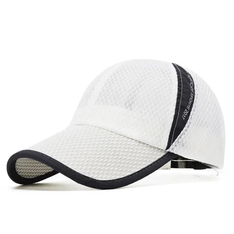 Quick-Dry Sports Baseball Cap – Snapback Mesh Patchwork Hiking & Running Hat - White Cap / Adjustable