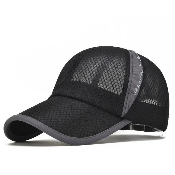Quick-Dry Sports Baseball Cap – Snapback Mesh Patchwork Hiking & Running Hat - Black Cap / Adjustable