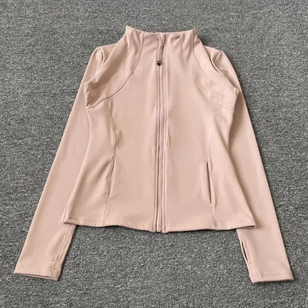 Women’s Quick-Dry Fitness Jacket – Slim-Fit Stand-Up Collar Zipper Yoga & Running Top - Pink / L