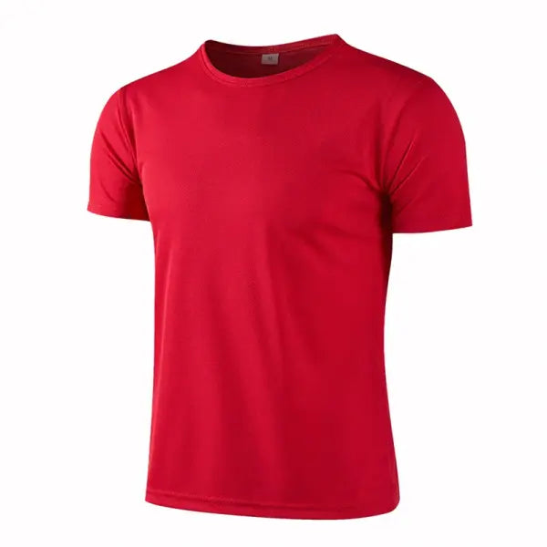 Men’s Quick-Dry Round Neck Sports T-Shirt – Breathable Gym Running Fitness Training Top - Red / XL