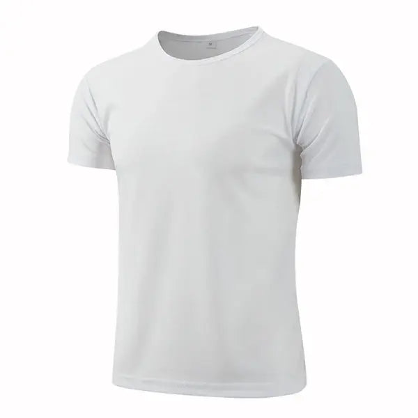 Men’s Quick-Dry Round Neck Sports T-Shirt – Breathable Gym Running Fitness Training Top - White / 2XL