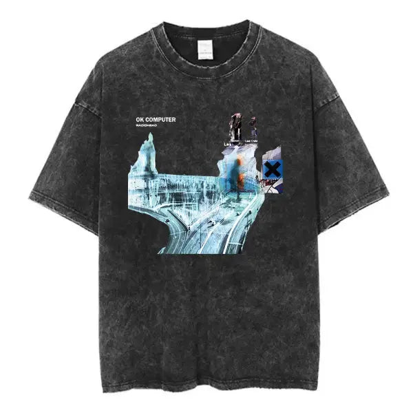 Radiohead Rock Band Washed Cotton T Shirt Men Women Hip Hop Music Tee Fashion Short Sleeve Tshirt Summer Oversized