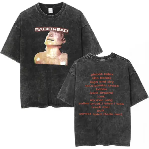 Radiohead Rock Band Washed Cotton T Shirt Men Women Hip Hop Music Tee Fashion Short Sleeve Tshirt Summer Oversized