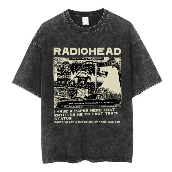Radiohead Rock Band Washed Cotton T Shirt Men Women Hip Hop Music Tee Fashion Short Sleeve Tshirt Summer Oversized