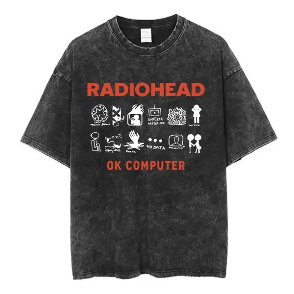 Radiohead Rock Band Washed Cotton T Shirt Men Women Hip Hop Music Tee Fashion Short Sleeve Tshirt Summer Oversized
