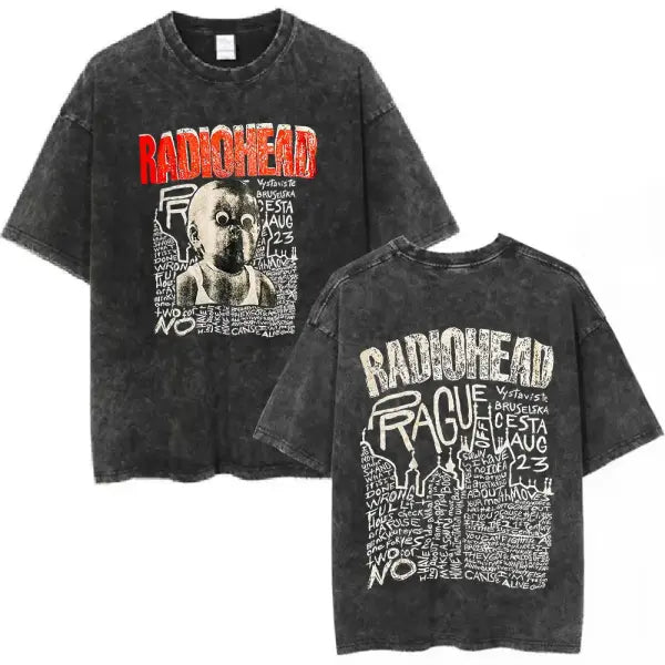 Radiohead Rock Band Washed Cotton T Shirt Men Women Hip Hop Music Tee Fashion Short Sleeve Tshirt Summer Oversized