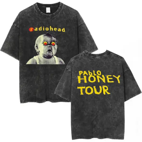Radiohead Rock Band Washed Cotton T Shirt Men Women Hip Hop Music Tee Fashion Short Sleeve Tshirt Summer Oversized