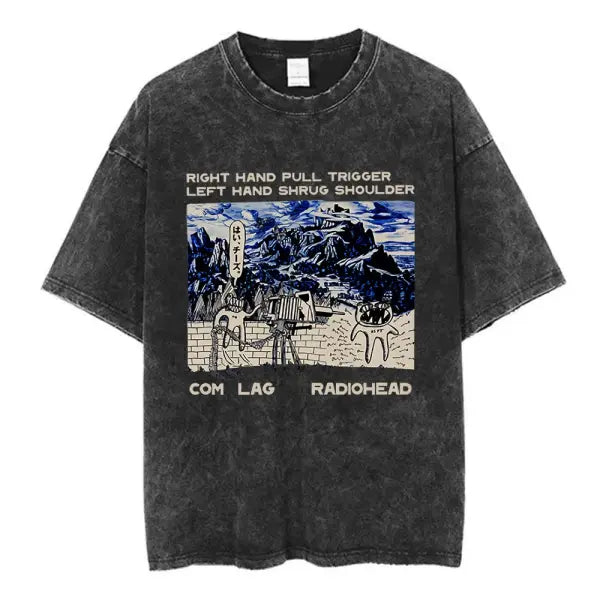 Radiohead Rock Band Washed Cotton T Shirt Men Women Hip Hop Music Tee Fashion Short Sleeve Tshirt Summer Oversized