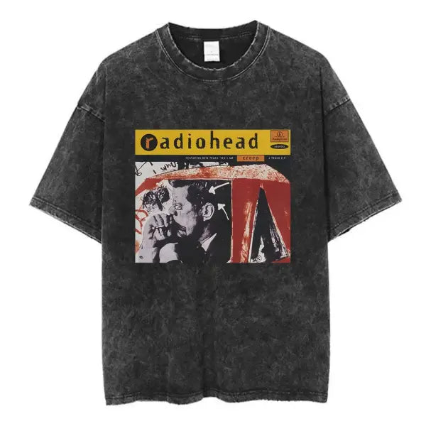 Radiohead Rock Band Washed Cotton T Shirt Men Women Hip Hop Music Tee Fashion Short Sleeve Tshirt Summer Oversized