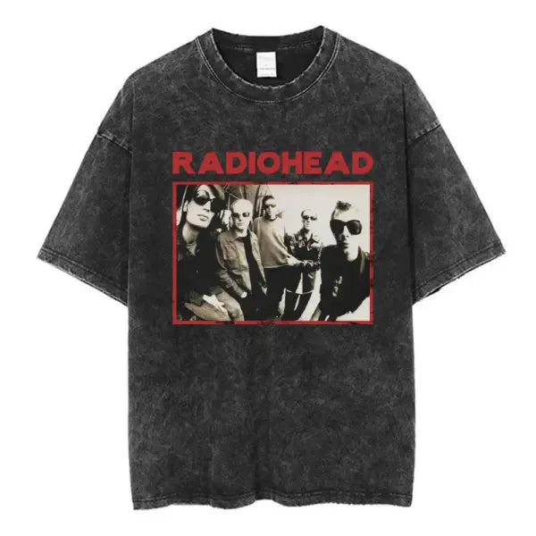 Radiohead Rock Band Washed Cotton T Shirt Men Women Hip Hop Music Tee Fashion Short Sleeve Tshirt Summer Oversized