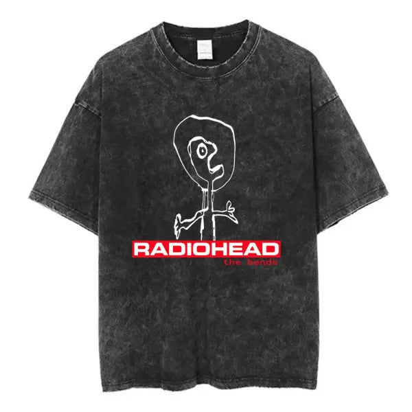 Radiohead Rock Band Washed Cotton T Shirt Men Women Hip Hop Music Tee Fashion Short Sleeve Tshirt Summer Oversized