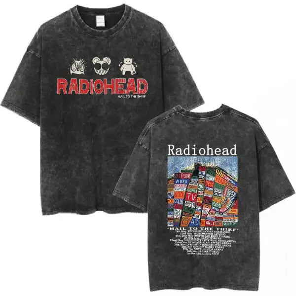 Radiohead Rock Band Washed Cotton T Shirt Men Women Hip Hop Music Tee Fashion Short Sleeve Tshirt Summer Oversized