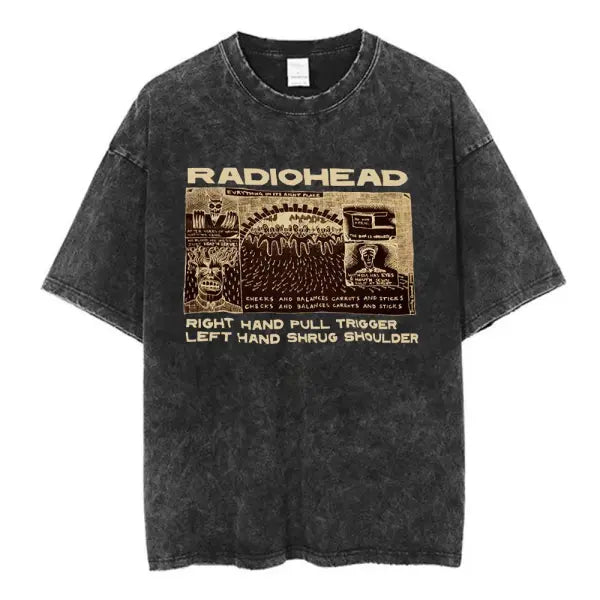 Radiohead Rock Band Washed Cotton T Shirt Men Women Hip Hop Music Tee Fashion Short Sleeve Tshirt Summer Oversized