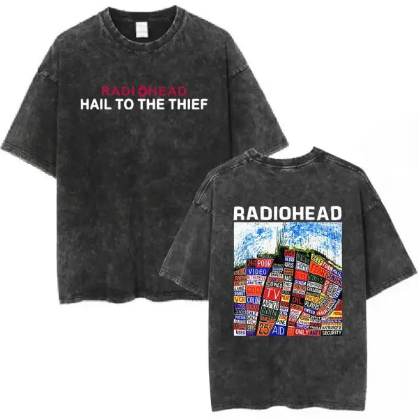 Radiohead Rock Band Washed Cotton T Shirt Men Women Hip Hop Music Tee Fashion Short Sleeve Tshirt Summer Oversized