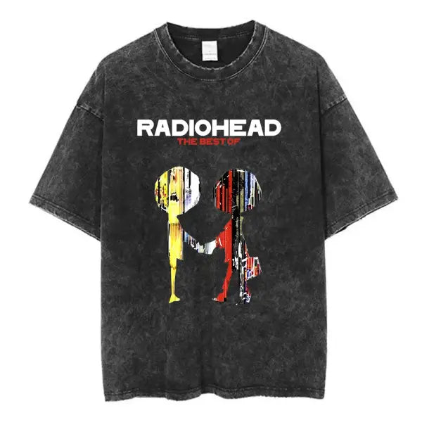 Radiohead Rock Band Washed Cotton T Shirt Men Women Hip Hop Music Tee Fashion Short Sleeve Tshirt Summer Oversized