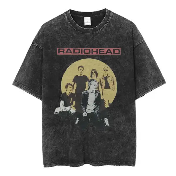 Radiohead Rock Band Washed Cotton T Shirt Men Women Hip Hop Music Tee Fashion Short Sleeve Tshirt Summer Oversized