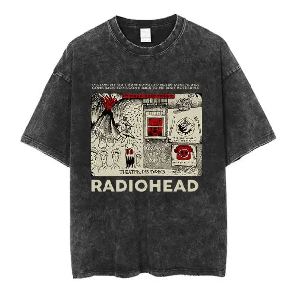 Radiohead Rock Band Washed Cotton T Shirt Men Women Hip Hop Music Tee Fashion Short Sleeve Tshirt Summer Oversized