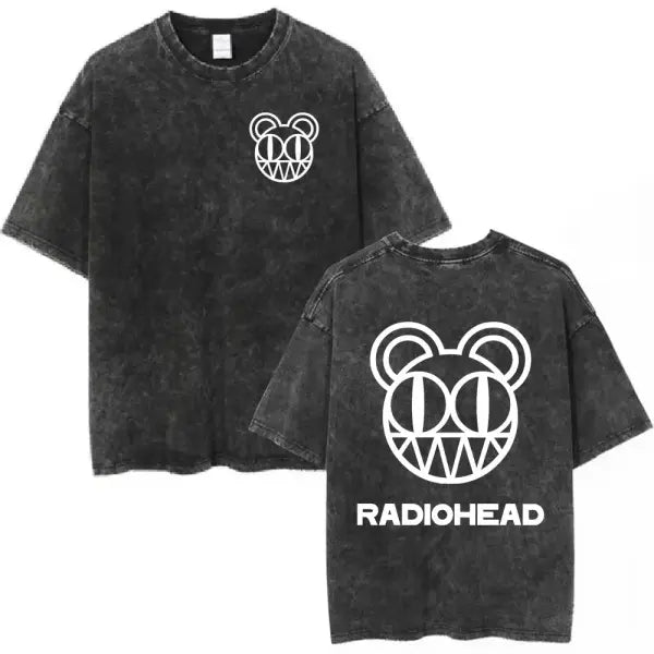 Radiohead Rock Band Washed Cotton T Shirt Men Women Hip Hop Music Tee Fashion Short Sleeve Tshirt Summer Oversized