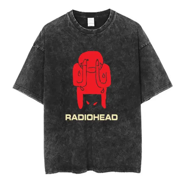 Radiohead Rock Band Washed Cotton T Shirt Men Women Hip Hop Music Tee Fashion Short Sleeve Tshirt Summer Oversized