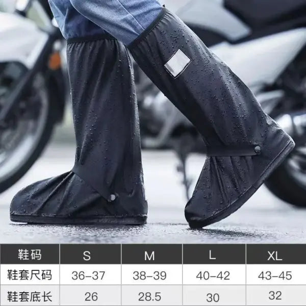 Waterproof High-Top Rain Boot Covers – Non-Slip Black Shoe Protectors with Safety Reflectors Reusable Motorcycle & Bike