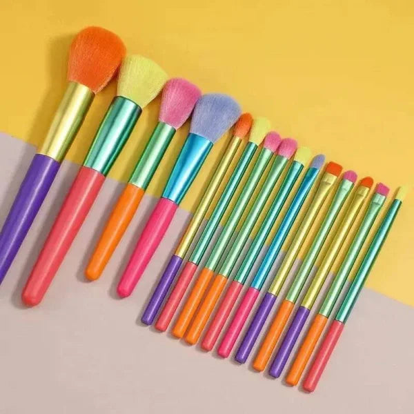 Rainbow Color Makeup Brush Set with 15 Professional Makeup Brushes - Himpall