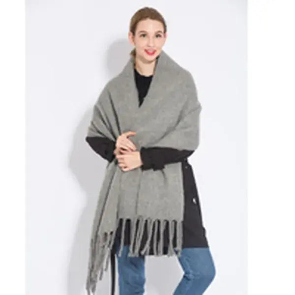 Rainbow Plaid Winter Scarf for Women – Thick Soft Tassel Shawl Wrap in Luxury Style - scarf-024-19