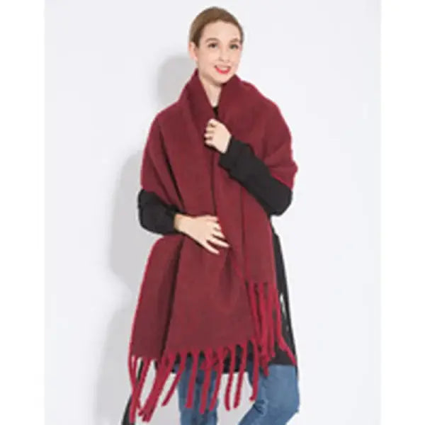 Rainbow Plaid Winter Scarf for Women – Thick Soft Tassel Shawl Wrap in Luxury Style - XW12A-8