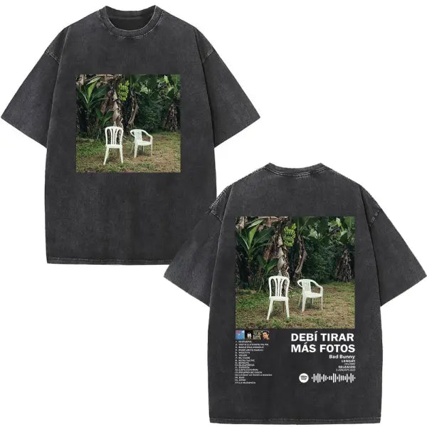 Bad Bunny DTMF Washed Vintage T-Shirt – ’Debi Tirar Mas Fotos’ Album Cover Tee Oversized Hip Hop Streetwear for Men &