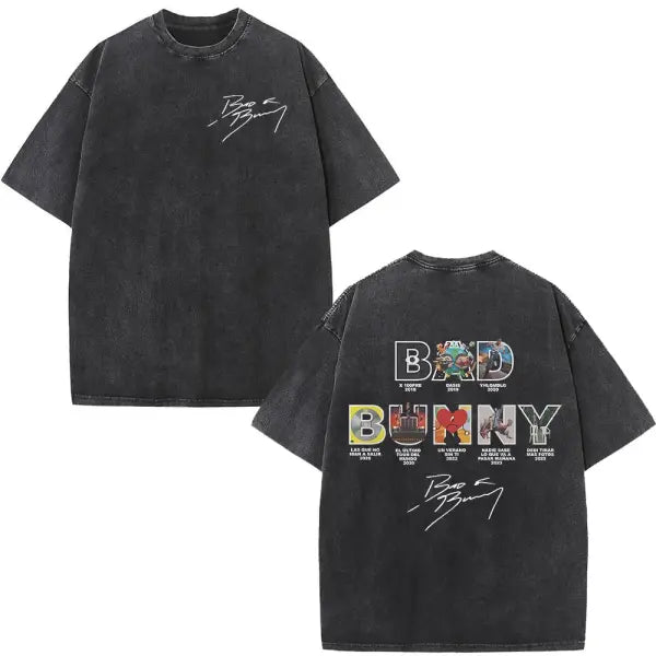 Bad Bunny DTMF Washed Vintage T-Shirt – ’Debi Tirar Mas Fotos’ Album Cover Tee Oversized Hip Hop Streetwear for Men &