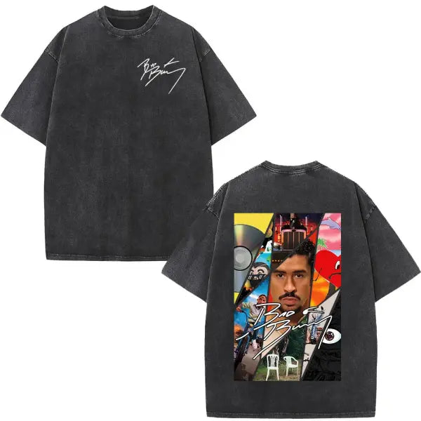 Bad Bunny DTMF Washed Vintage T-Shirt – ’Debi Tirar Mas Fotos’ Album Cover Tee Oversized Hip Hop Streetwear for Men &
